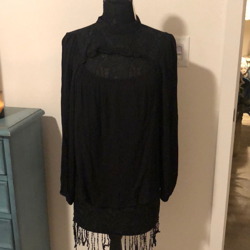 Black lace front blouse